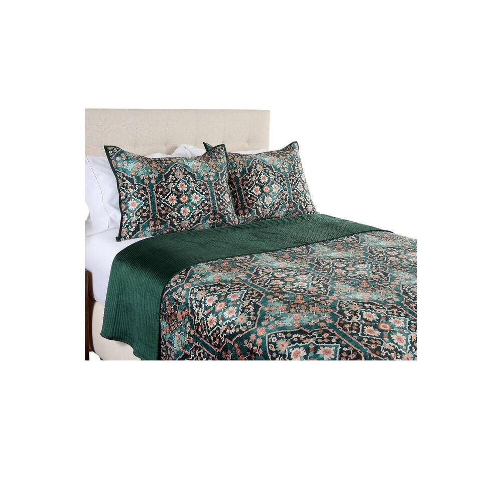 Home Reflections Printed Velvet Coverlet Set Green